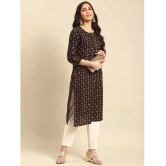 Rangita Women Rayon Black Gold Printed Calf Length Straight Kurti - None