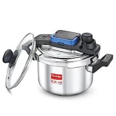 Prestige Svachh Flip on Stainless Steel Spillage Control Pressure Cooker with Glass Lid, 5 Litre (Silver)