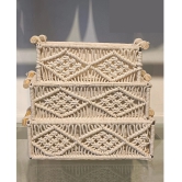 Macrame Basket with wooden Handles Set of 3-Brown