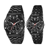 acnos Black Stainless Steel Analog Couples Watch