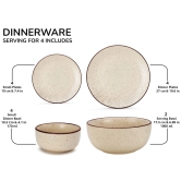 Handcrafted Stoneware Reactive Glaze Ceramic Dinner Set, 14 Pieces Serving for 4, Microwave and Dishwasher Safe, Bone-ash Free, Crockery Set for Dining and Gifting, Beige Speckeld