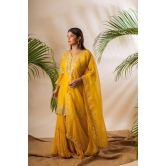 Ethnic Charm: Anushka Gupta’s Yellow Handloom Cotton Kurta Sharara Set with Intricate Embroidery