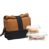 Femora Borosilicate Glass Container Camel Black Lunch Box- Set of 2 - (Rectangle +Square)