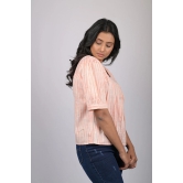 Party wear magic cotton top for women Light Orange Striped Top With Square Neck (OTL-TPS1071)-Orange / XL