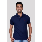 Solid Men Polo Neck Navy Blue T-Shirt