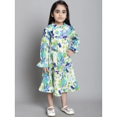 MINI & MING Girls Floral Print Mock Neck Bell Sleeves Crepe Fit & Flare Midi Dress