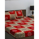 Vista 110 GSM Microfiber Red Floral Queen Bedsheet with 2 Pillow Covers