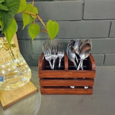 BARISH - Cutlery Holder Small | Spoon Stand for Kitchen | Cutlery Holder for Dining table | Wooden Caddy Storage Organiser Stand with 2 section