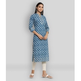 KIPEK - Blue Cotton Women's Straight Kurti ( Pack of 1 ) - XL