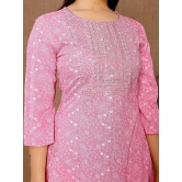 Rangita Women Rayon Pink Embroidered Calf Length A-line Kurti - None