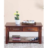 Handmade Solid Wood 2 Drawer & Top Storage Coffee Table-Brown