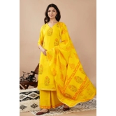 Yellow Printed Kurta Set L