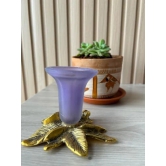 Aarna Creations Leaf Flower Candle Stand | Patta Tea Light Stand | Golden Leaf Candle Stand | Gold Antique Candle Stand | Metal & Glass Tea Light Stand (Purple)