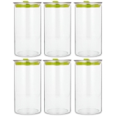 HomePro - Round Container | Airtight | Silicone Cap | Green | Plastic Utility Container ( Set of 6 ) - 1400 ml Total Capacity - Green