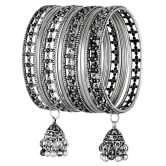 Asmitta  Traditional Oxidised German Silver Jhumki Latkan Afghani Bangle Set for Women - None