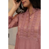 Dusky Pink Chanderi shirt, with gold striped tissue side yokes.-S