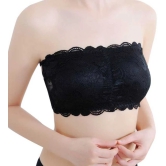 Women’s/Girl’s Lace Net Tube Bra Strapless Padded Seamless Hook Closure Bra - Black