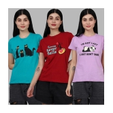 Fabflee - Multi Color Cotton Regular Fit Womens T-Shirt ( Pack of 3 ) - None