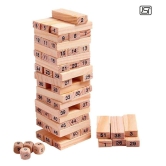 thriftkart Wooden Blocks Challenging 48pc Wooden Tumbling Tower with 4 Dices, Challenging Maths Game for Adults and Kids - Multi-Colour