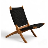 Orchid Homez Hand Woven Lounge Chair Folding Solid Wood Outdoor Chair (Natural) (Black)