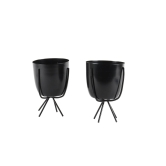 Black Metal Planter with Stand (Set of 2)-Black