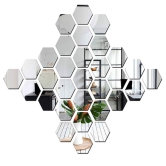 WallDaddy Mirror Stickers For Wall Pack Of 32 Hexagon Silver Color Flexible Mirror Size (10x12)Cm Each Hexagon-Free Size