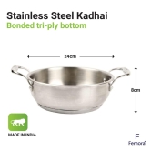 Femora Platinum Triply Stainless Steel Kadhai - 24 cm (Induction & Gas Friendly), Silver, 24cm