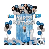 Party Propz Boss Baby Theme Decorations 1st Birthday Combo Set - 43Pcs Happy Birthday Silver letter Foil Balloon, Metallic Balloons, Boss Baby Character, Foil Curtain, Number 1 Foil Balloon 