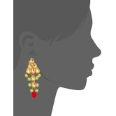 Exclusive indo western crystal and kundan meena pink and green Chandelier Earrings for women