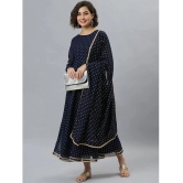 Janasya Georgette Printed Flared Womens Kurti with Dupatta - Navy Blue ( Pack of 1 ) - None