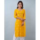 Doriya Rayon Printed 3/4th Sleeves Straight Yellow Kurti Single - None