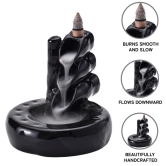 Bodhi House Ceramic Smoke Dropping Fountain Backflow Incense Holder With 20 Incense Cones |Home Decor, Gift | Incense Burner Decorative Showpiece | Aromatherapy (Garden), Black