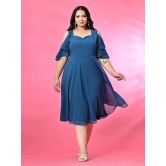 PrettyPlus by Desinoor.com Georgette Solid Midi Womens Fit & Flare Dress - Blue ( Pack of 1 ) - None