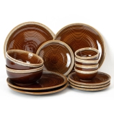 Handcrafted Stoneware Reactive Glaze Ceramic Dinner Set, 14 Pieces Serving for 4, Microwave and Dishwasher Safe, Bone-ash Free, Crockery Set for Dining and Gifting, Peanut Brown