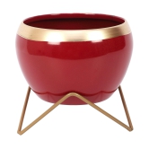 Apple Shape Metal Red & Gold Planter (Set of 2)-Red & Gold