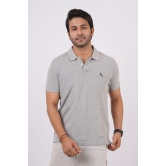 Men's Grey Melange Embroidery Polo T-Shirt