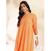 Janasya Cotton Printed A-line Womens Kurti - Orange ( Pack of 1 ) - None