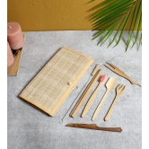 Bamboo Utility Set with Pouch. Includes Toothbrush, Straw, Cutlery and Cleaner