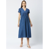 CEFALU Denim Solid Midi Women''s A-line Dress - Blue ( Pack of 1 ) - None