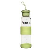 Femora Borosilicate Glass Green Leak Proof Drinkware Water Bottle, 500 ML