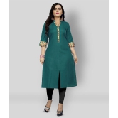 Rangrasiya - Green Cotton Women's Front Slit Kurti ( Pack of 1 ) - 3XL