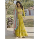 Haldi Function Ruffle Style Yellow Georgette Lehenga Choli