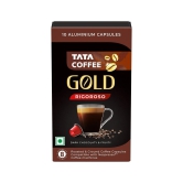 Tata Coffee Gold Coffee Capsules, Intensity- 8 | Tasting notes: Dark Chocolaty & Fruity | Nespresso Compatible Coffee Pods, 10 Aluminium Capsules, 55 g