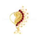 Vivastri Gold Plated Red Stone with Peals Alloy Maharashtrian Nath Nathiya./ Nose Pin for Women &Girls VIVA1007NTH-Press - Pink