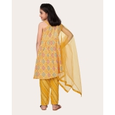 Designer Cotton Print Work Kid Top Bottom With Dupatta Yellow-Yellow / 5 - 6 Years