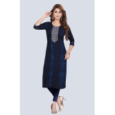 Meher Impex Rayon Embroidered Straight Womens Kurti - Navy Blue ( Pack of 1 ) - None