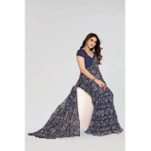 ANAND SAREES Georgette Printed Saree With Blouse Piece - Navy Blue ( Pack of 1 ) - Navy Blue