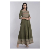 Kbz - Green Cotton Blend Womens Anarkali Kurti - M