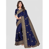 Om Shantam Sarees - Navy Blue Silk Blend Saree With Blouse Piece ( Pack of 1 ) - Navy Blue