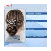 LYKAA Stylish Korean Pearls Hair Clips Hairpin, Side Pin Hair Accessories For Women Girls - Silver - Silver